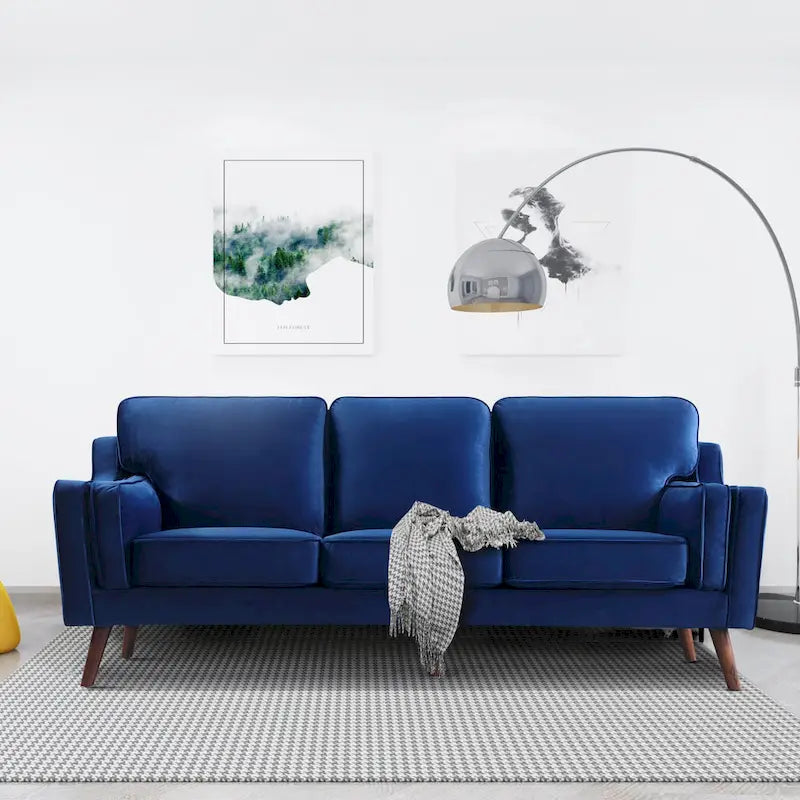Aksamitna sofa trzyosobowa z podłokietnikami, stelaż z litego drewna, 203 cm