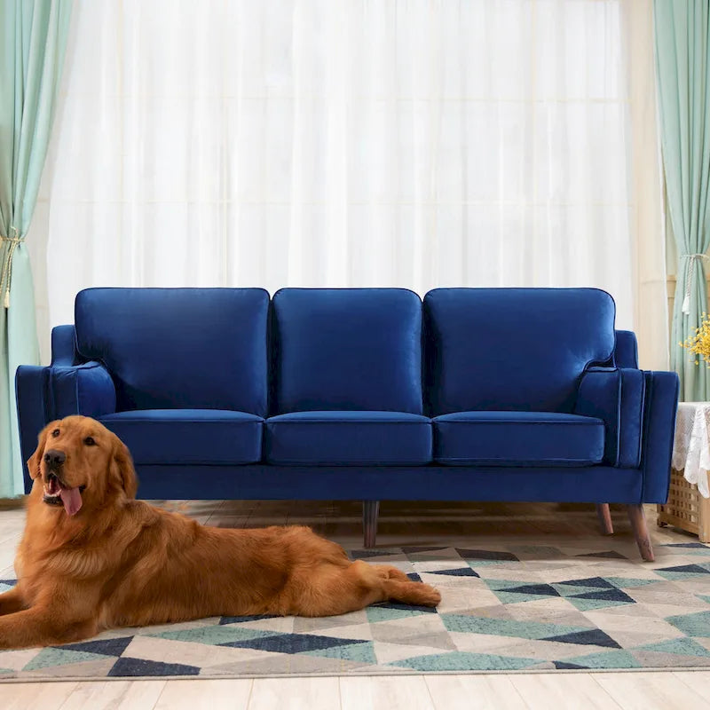 Aksamitna sofa trzyosobowa z podłokietnikami, stelaż z litego drewna, 203 cm