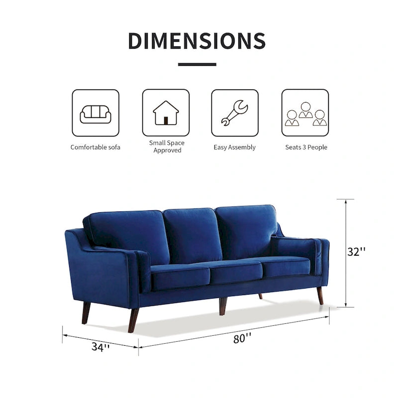 Aksamitna sofa trzyosobowa z podłokietnikami, stelaż z litego drewna, 203 cm