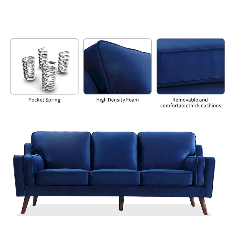 Aksamitna sofa trzyosobowa z podłokietnikami, stelaż z litego drewna, 203 cm