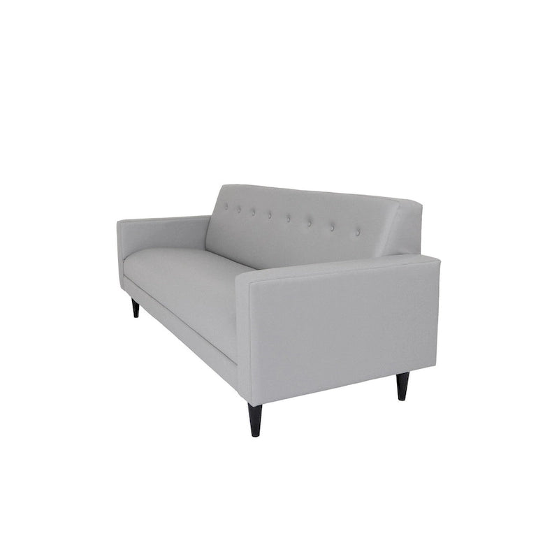 Sofa trzyosobowa Mid Century Modern, szara, z ekoskóry, z litego drewna