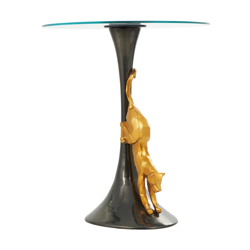 Czarny aluminiowy stolik akcentujący Leopard z blatem ze szkła hartowanego