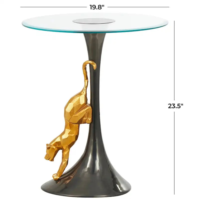 Czarny aluminiowy stolik akcentujący Leopard z blatem ze szkła hartowanego