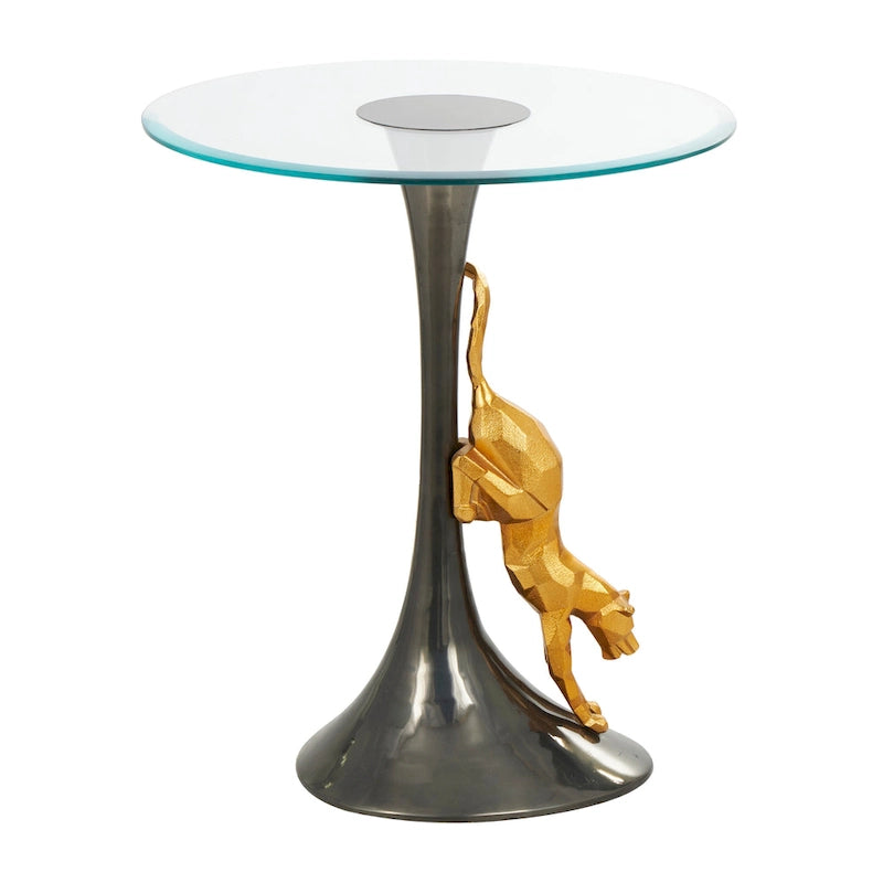 Czarny aluminiowy stolik akcentujący Leopard z blatem ze szkła hartowanego
