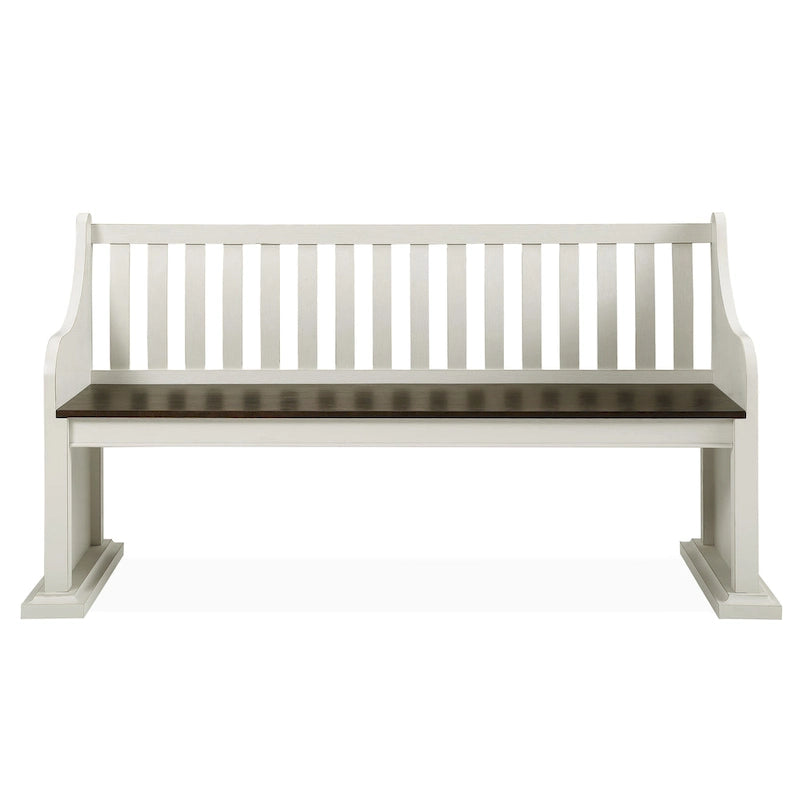 Ławka do jadalni Farmhouse Pew, kość słoniowa, ciemny dąb, drewno mango