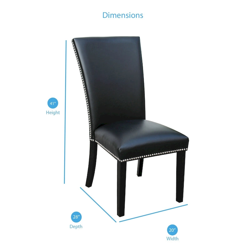 Dining Chairs Faux Leather Nailhead Espresso Wood Legs Set of 2