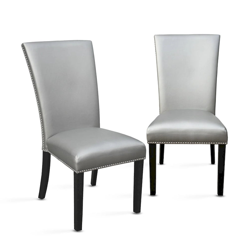 Dining Chairs Faux Leather Nailhead Espresso Wood Legs Set of 2