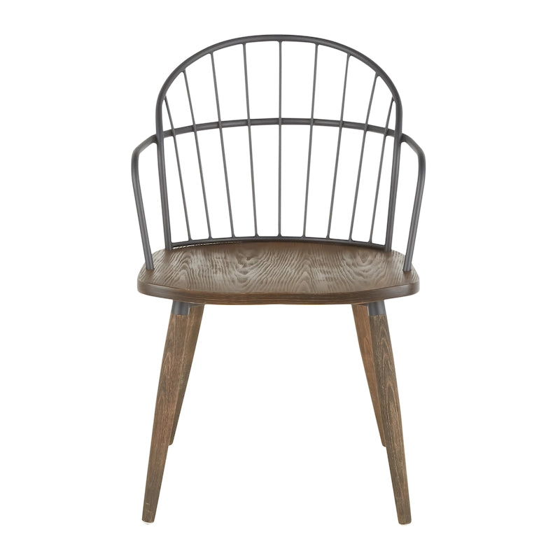 Industrial Spindle Back Chair Dark Walnut Wood Black Metal