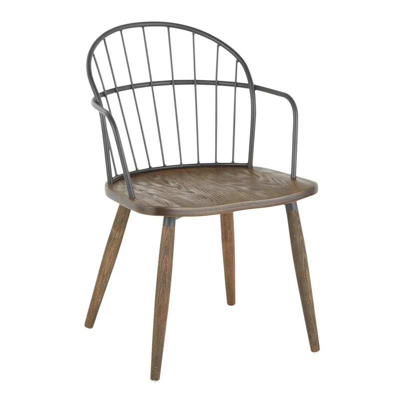 Industrial Spindle Back Chair Dark Walnut Wood Black Metal