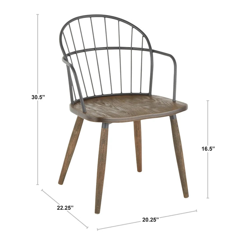 Industrial Spindle Back Chair Dark Walnut Wood Black Metal