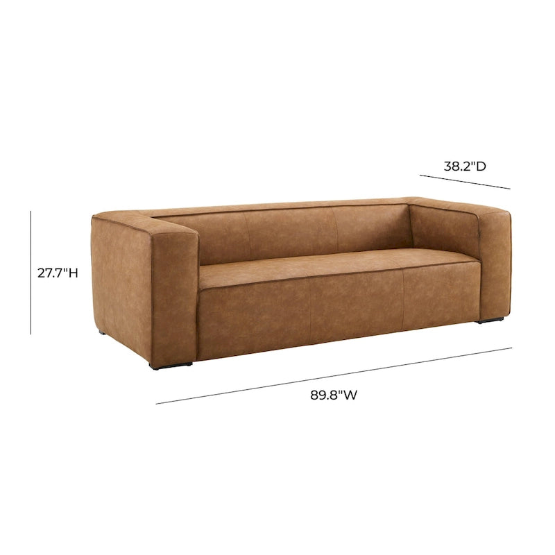 Nowoczesna sofa ze skóry i innych materiałów w kolorze brązowym, niskoprofilowa, z głębokim siedziskiem, szerokość 228,1 cm