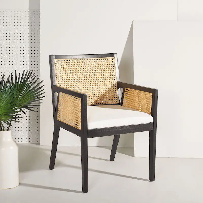 Natural Rattan Woven Dining Chair with Oak Frame