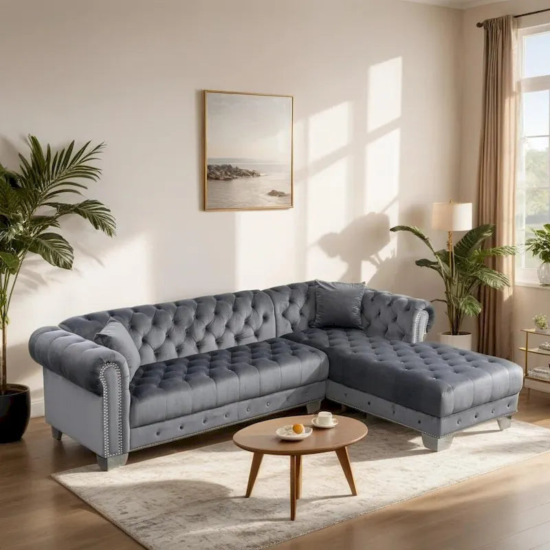 4-osobowa aksamitna dwustronna sofa narożna w kształcie litery L