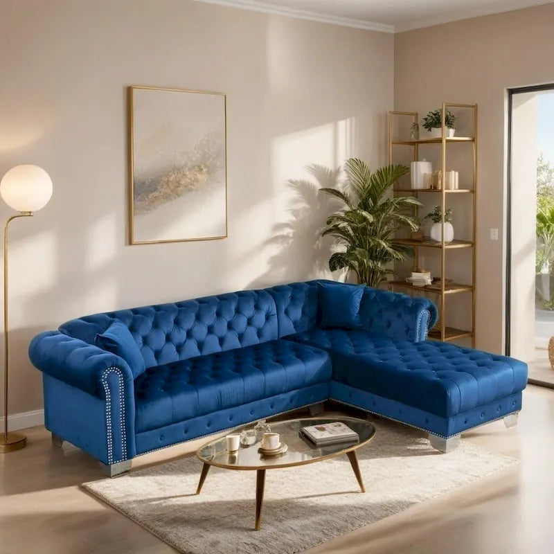 4-osobowa aksamitna dwustronna sofa narożna w kształcie litery L