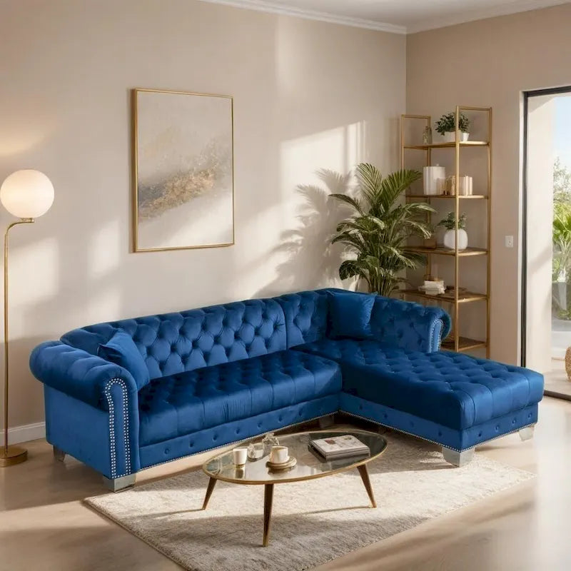 4-osobowa aksamitna dwustronna sofa narożna w kształcie litery L