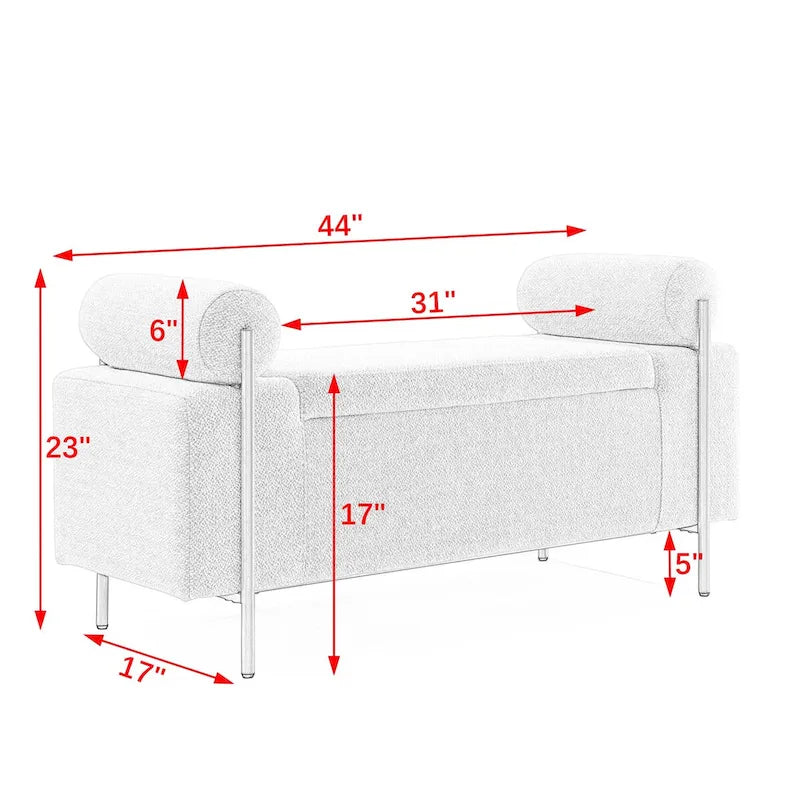 Aksamitna ławka do przechowywania, cylindryczne podłokietniki, złote żelazne nogi, 112 cm