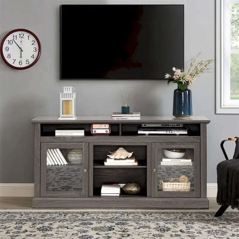 60 Inch Dark Walnut TV Stand Cable Management 5 Cutouts
