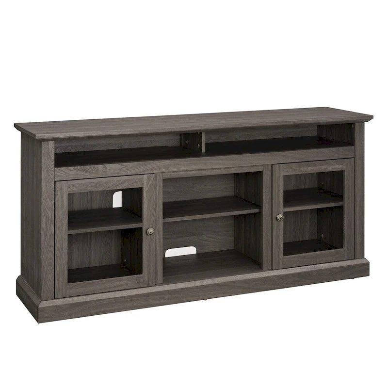 60 Inch Dark Walnut TV Stand Cable Management 5 Cutouts